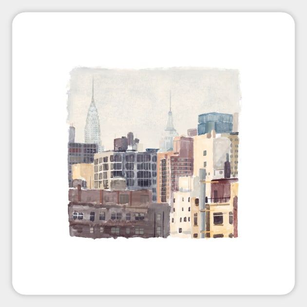 Mixed media painting of Manhattan, New York. Sticker by markvickers41